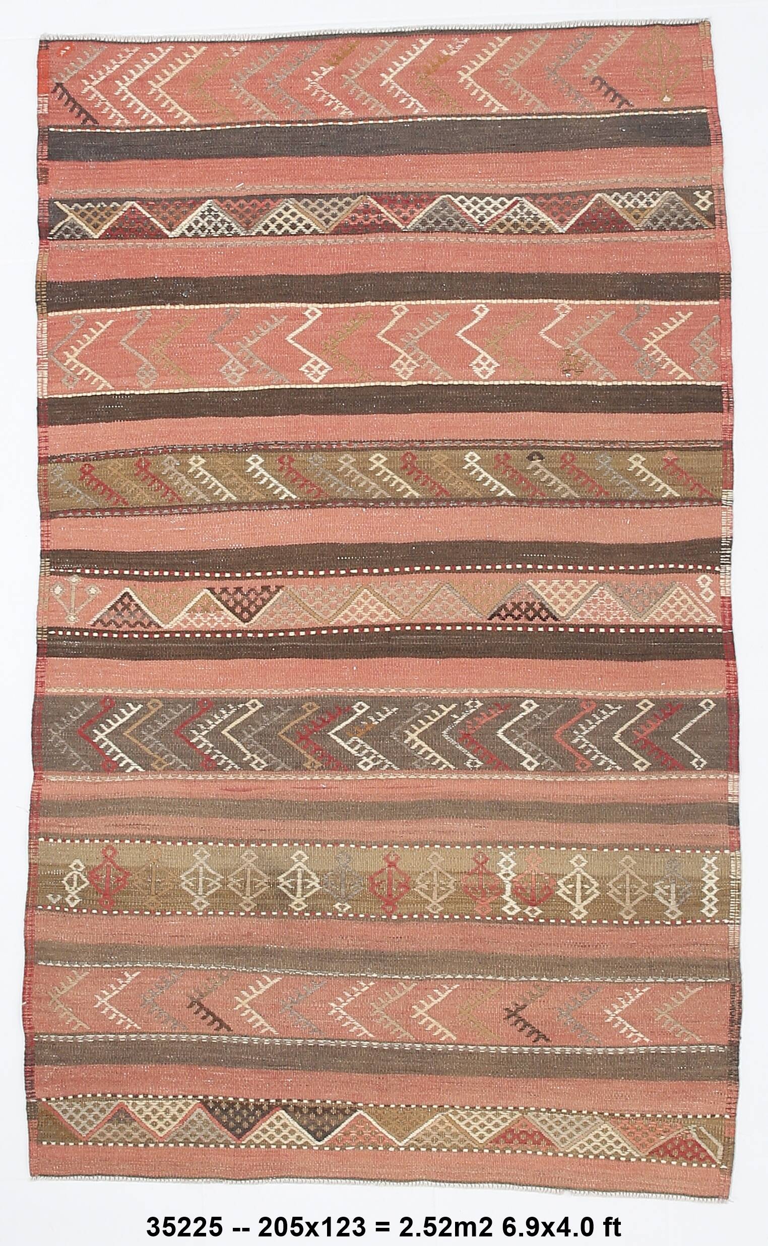 4x7 Red & Brown Vintage Kilim Rug, 123x205Cm