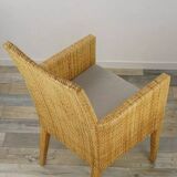 Bridge-style armchair in wood and woven rattan
