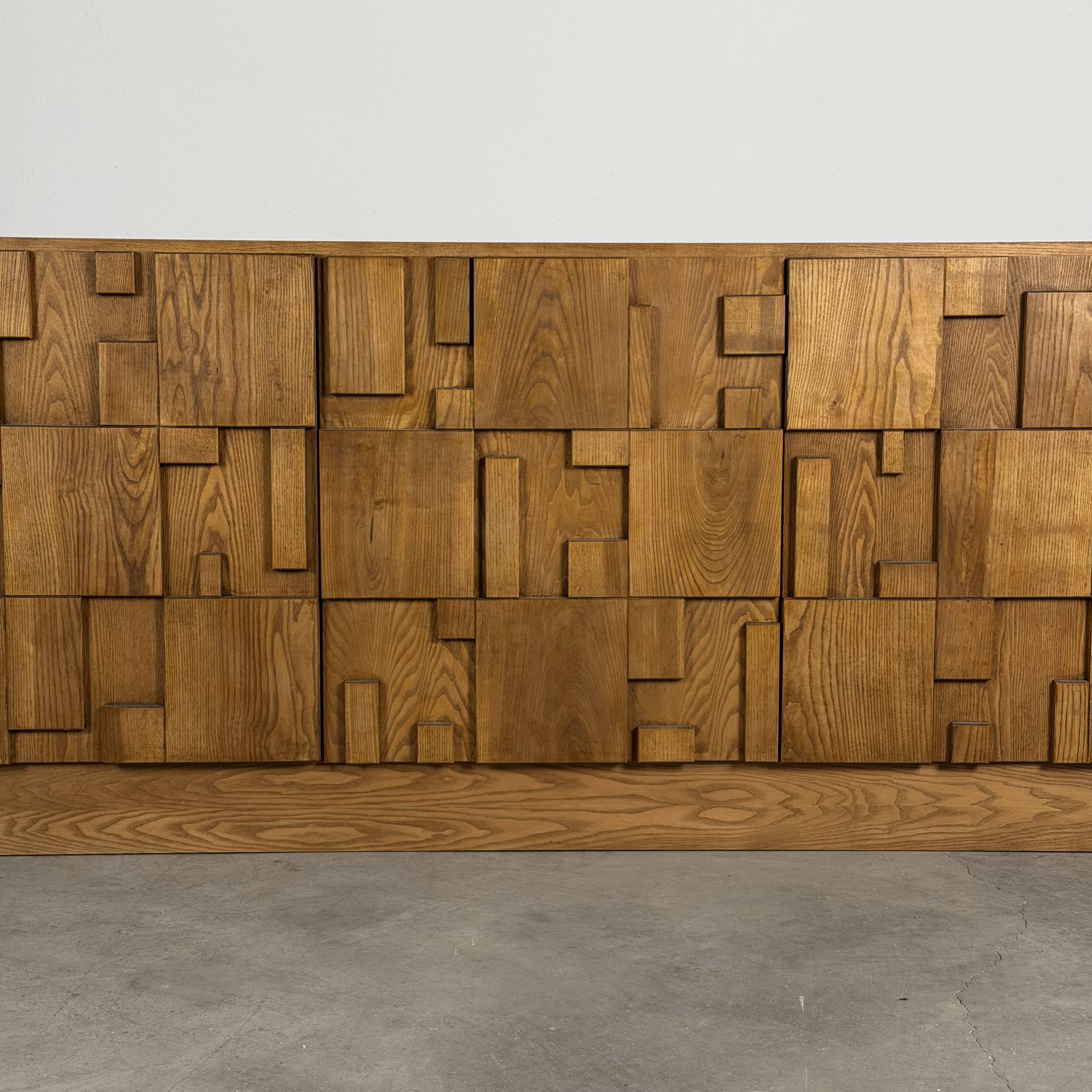 Brutalist Ashwood Sideboard with Sculptural Geometric Front