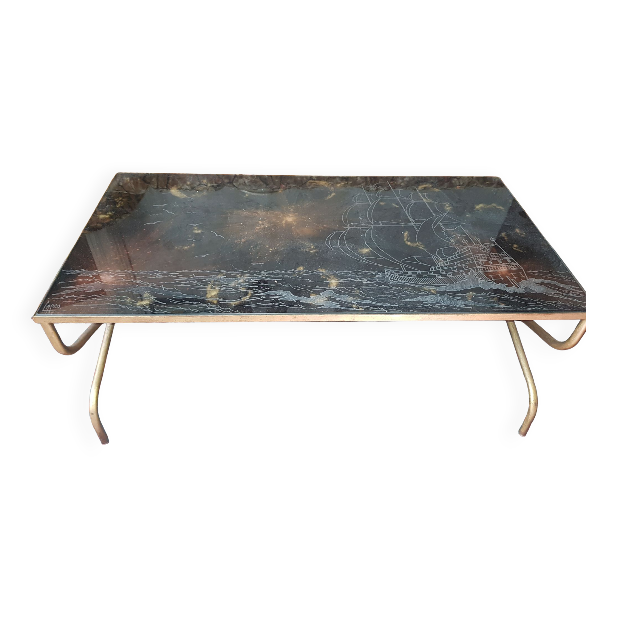 Gold and bronze powder table signed Lasco