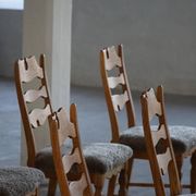 Denmark mid-century, set of 8 oak and lambswool chairs, Henning Kjærnulf, 1960s