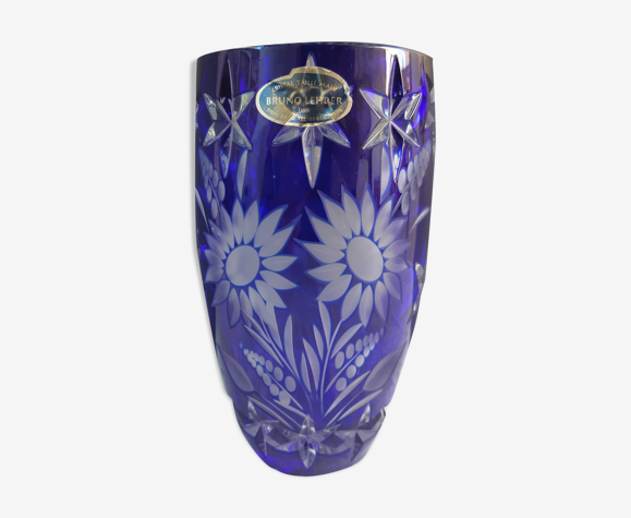 Vase en cristal bleu Bruno Lehrer ancien