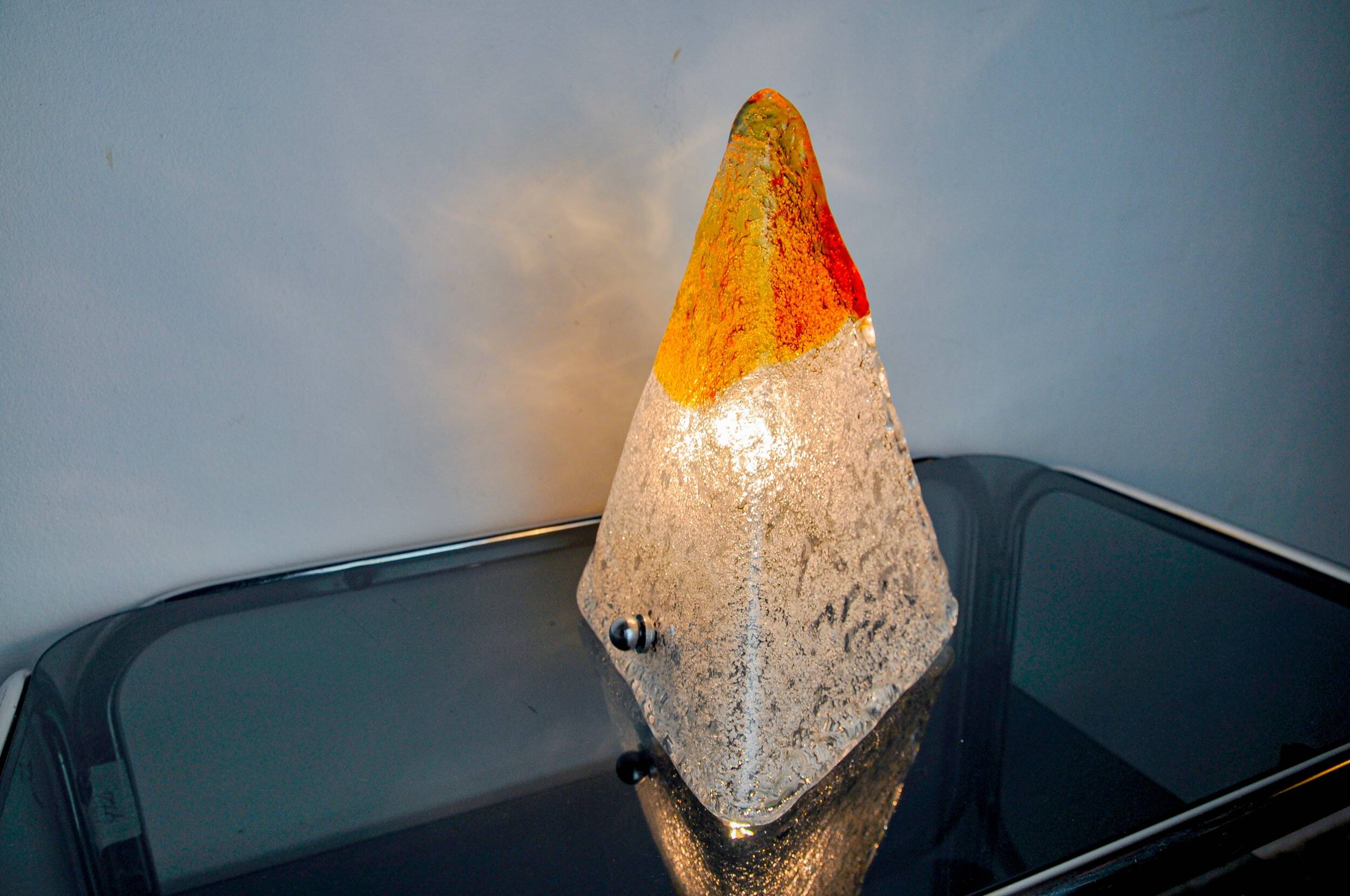 “Pyramid” lamp by Mazzega, orange frosted Murano glass, Italy, 1970