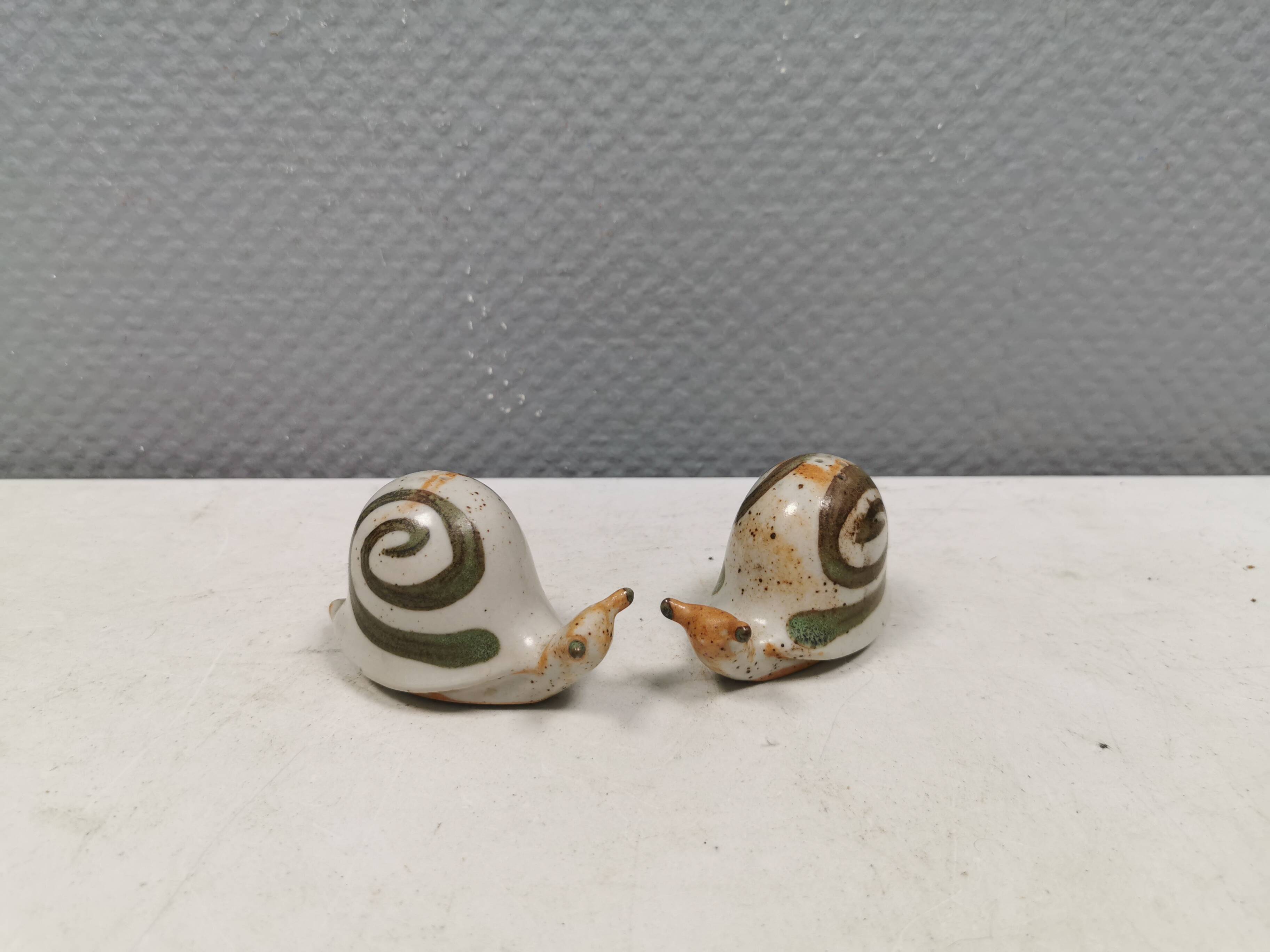 Ceramic snails as salt and pepper shakers, Denmark, 1970s-1980s