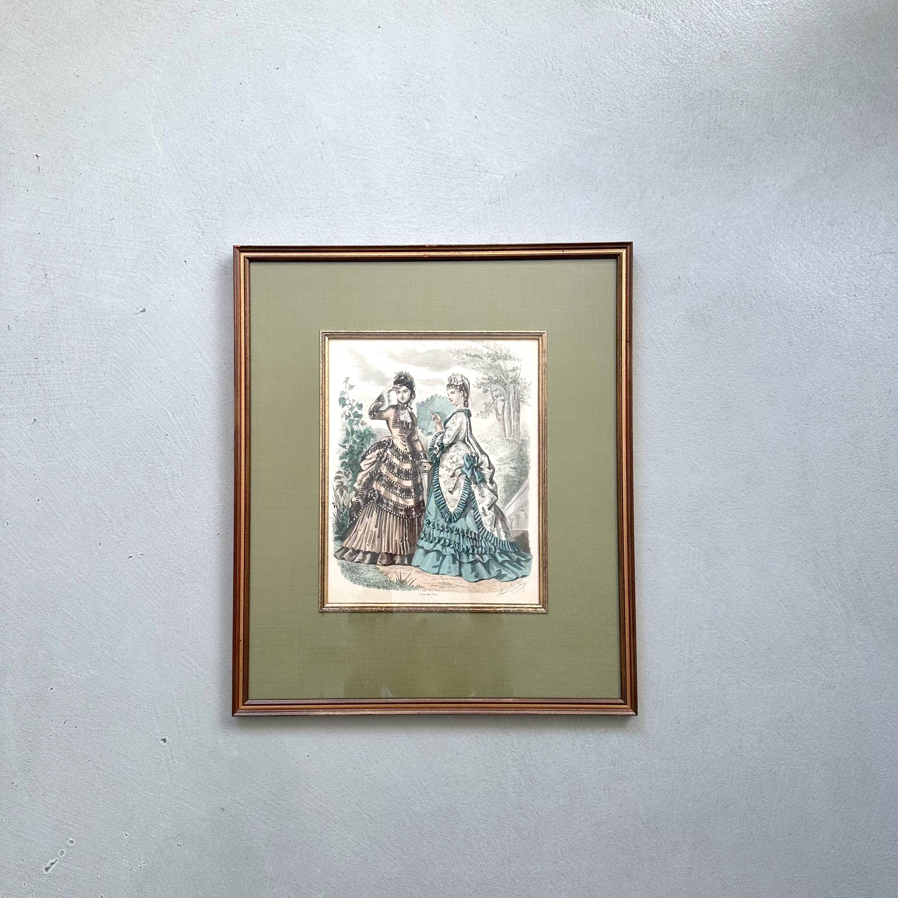 Anais Toudouze illustration print, antique French fashion , France, art print in wooden frame