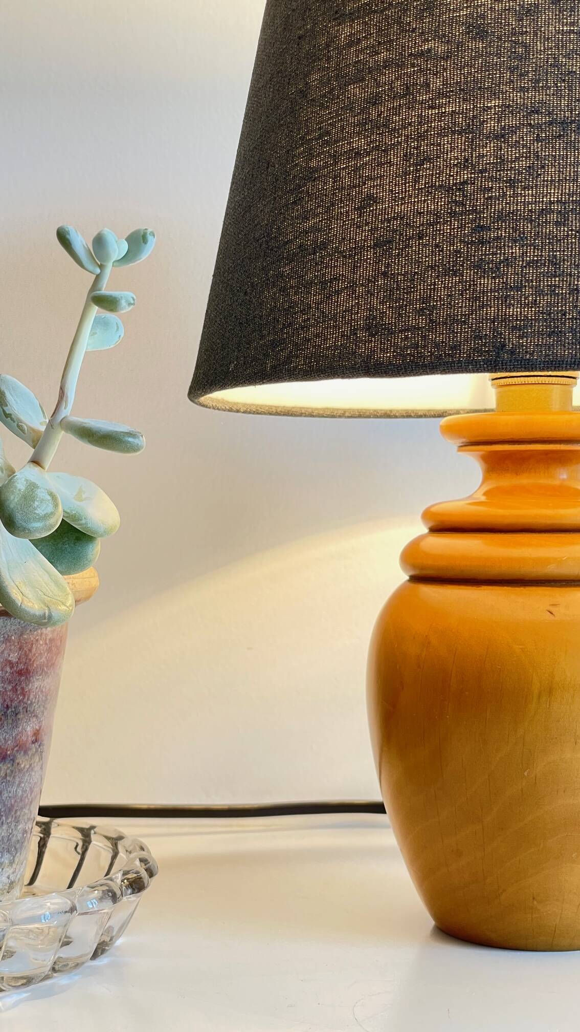 Vintage solid wood and fabric lamp