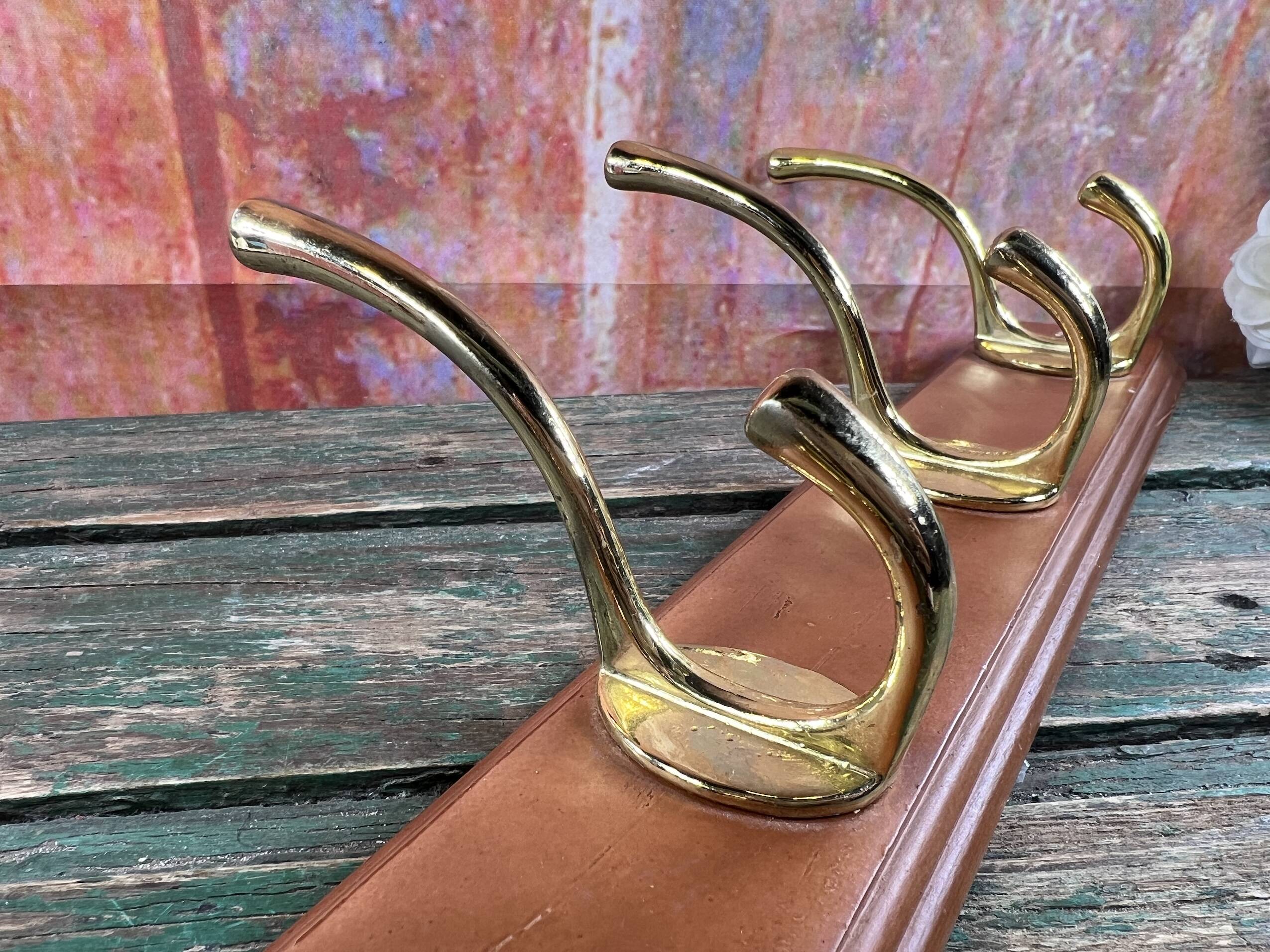 Wall coat rack with 4 brass hooks