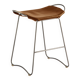 Contemporary Counter Bar Stool Silver Metal & Natural Tobacco Leather