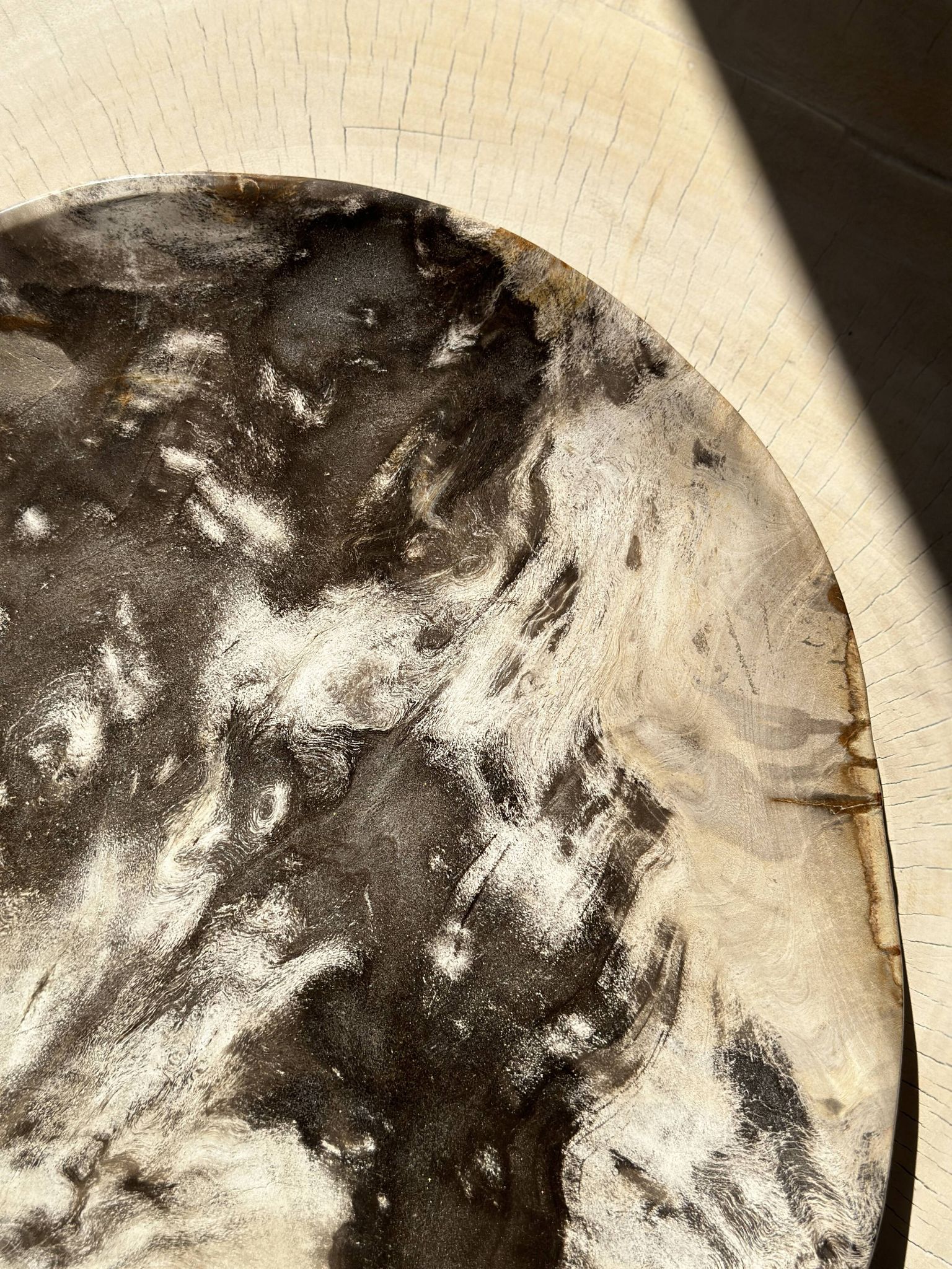 Très grand vide poche ou plat en bois pétrifié
