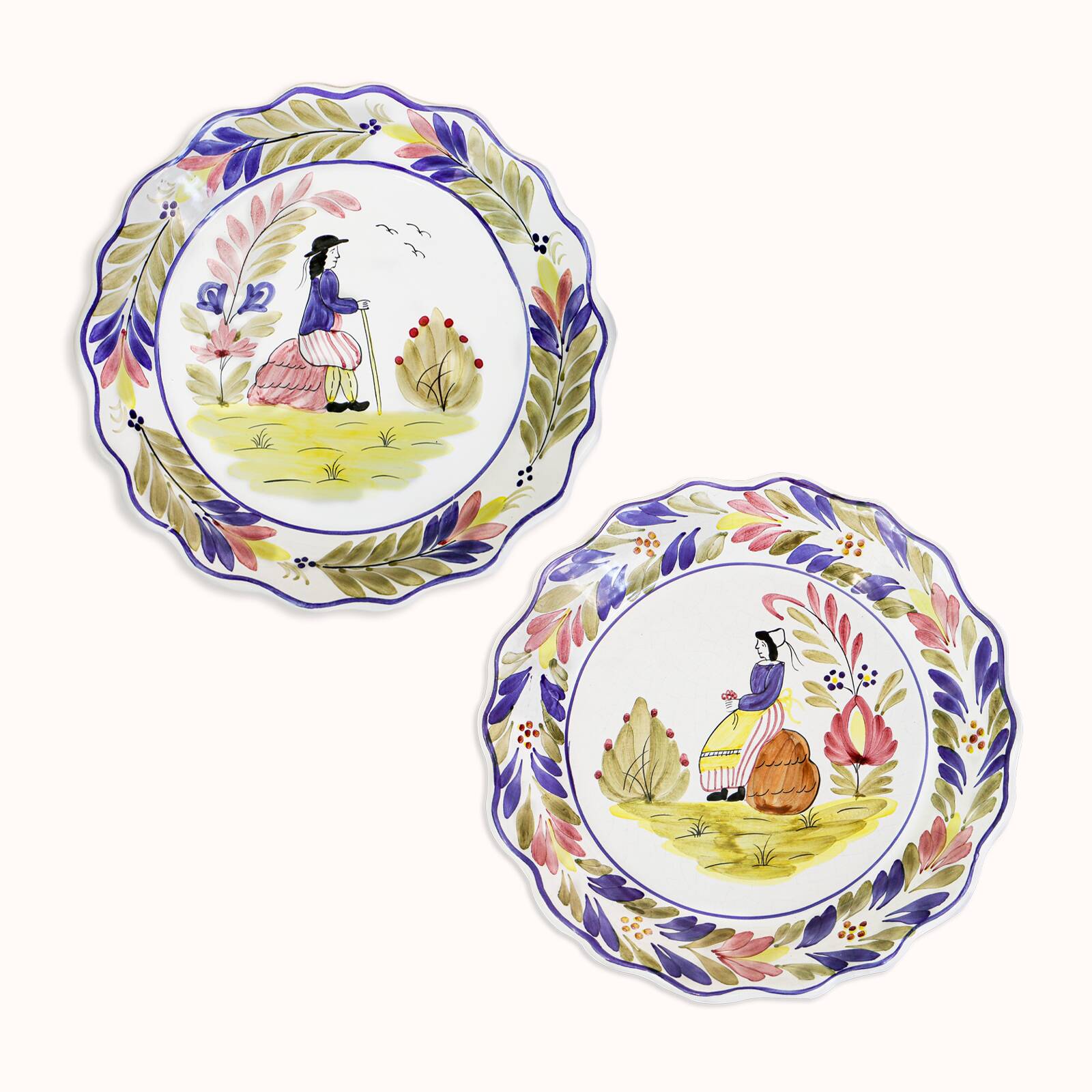 Set of Two Vintage Majolica Plates, Mister and Missus