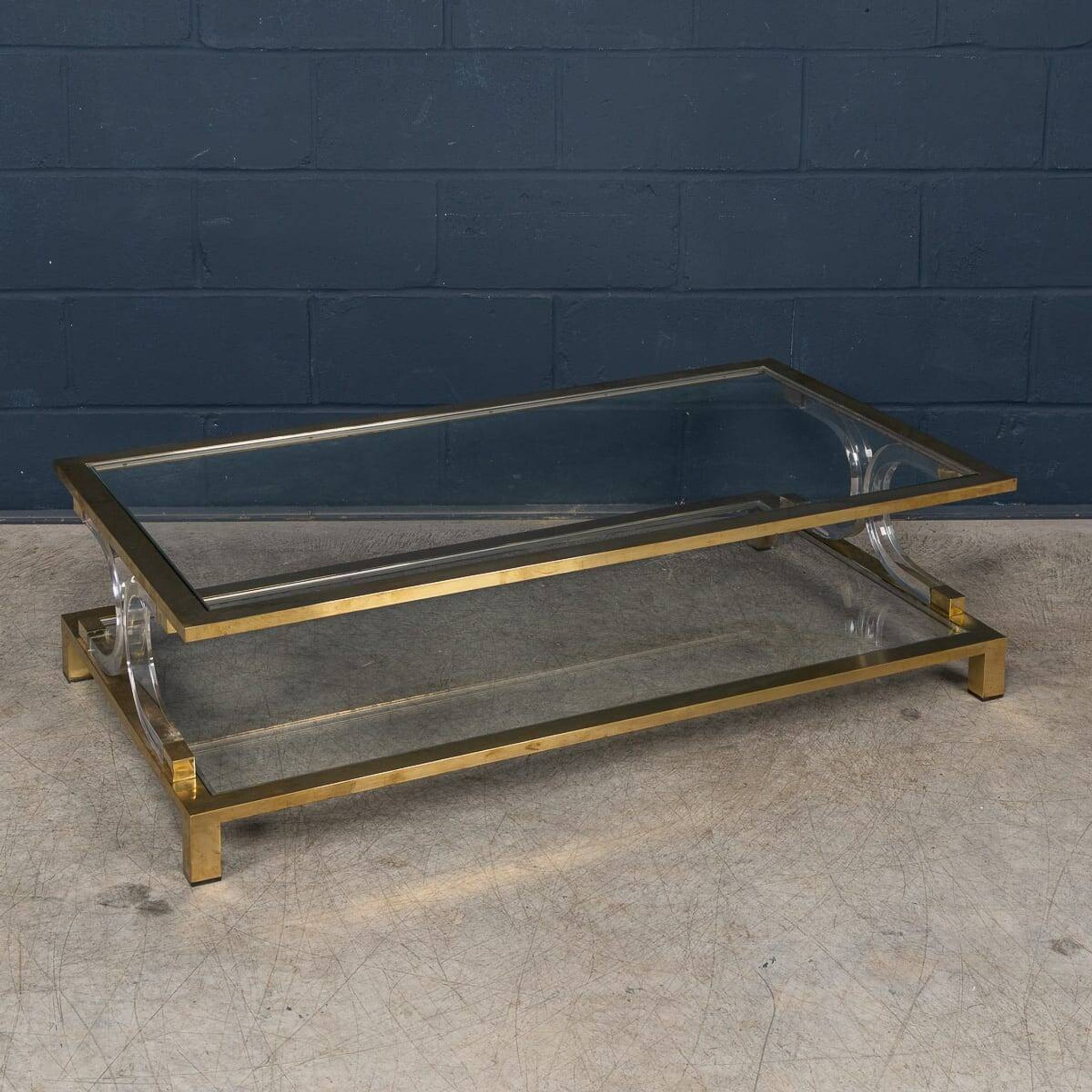 20thC ITALIAN HOLLYWOOD REGENCY GLASS, BRASS & PERSPEX COFFEE TABLE c.1980