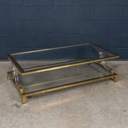 20thC ITALIAN HOLLYWOOD REGENCY GLASS, BRASS & PERSPEX COFFEE TABLE c.1980