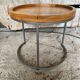 Nightstand Round Design Metal Grey + Wooden Top #D