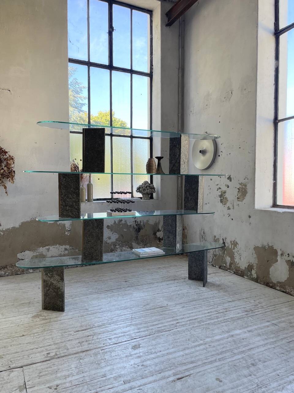 Roche Bobois stone and glass sculpture shelf 1970s