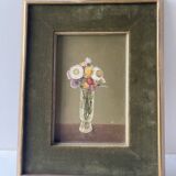 Still life oil on panel vase with immortelles