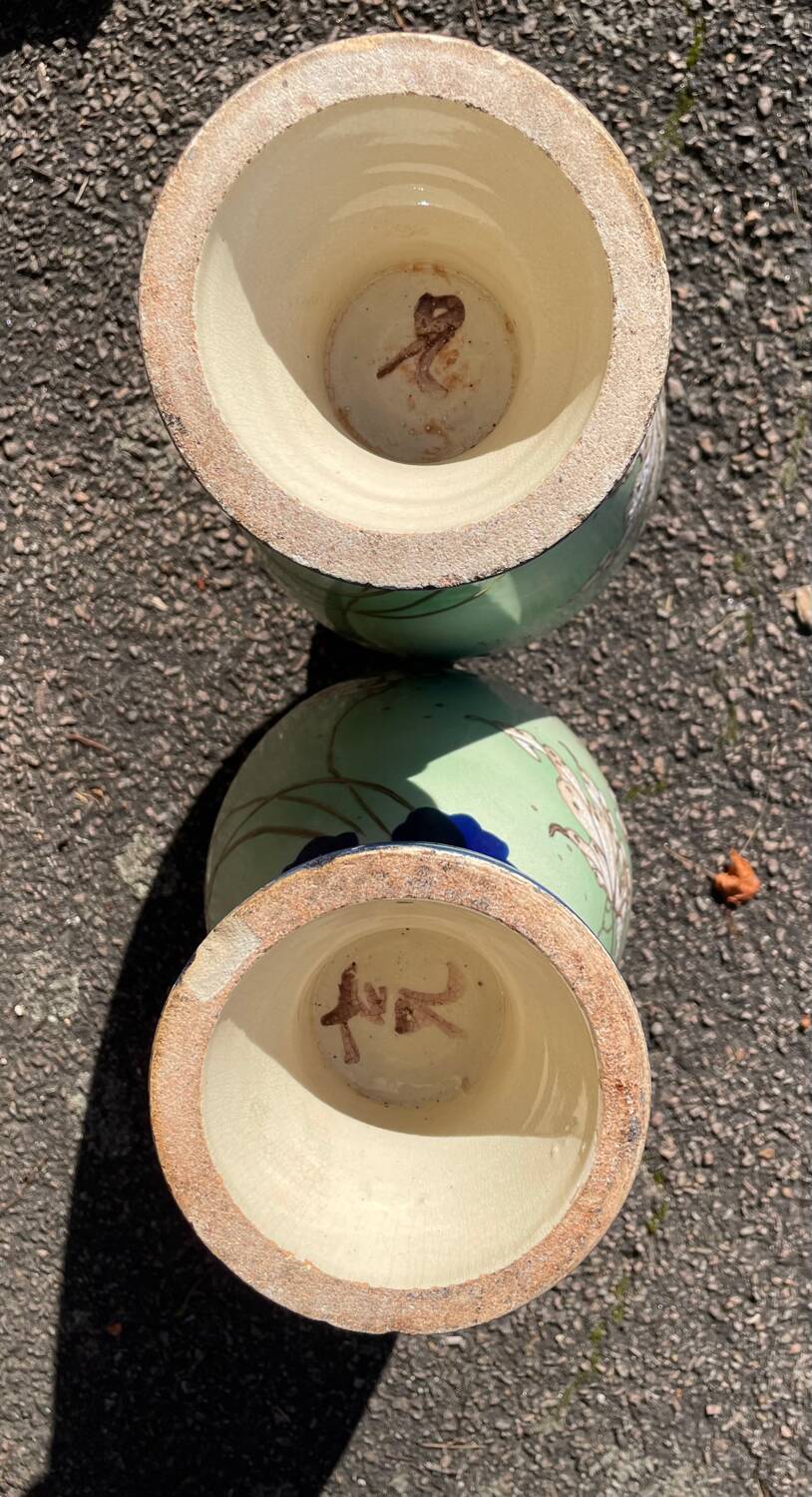 Pair of vintage 20th century Japanese Satsuma vases in decorated ceramic