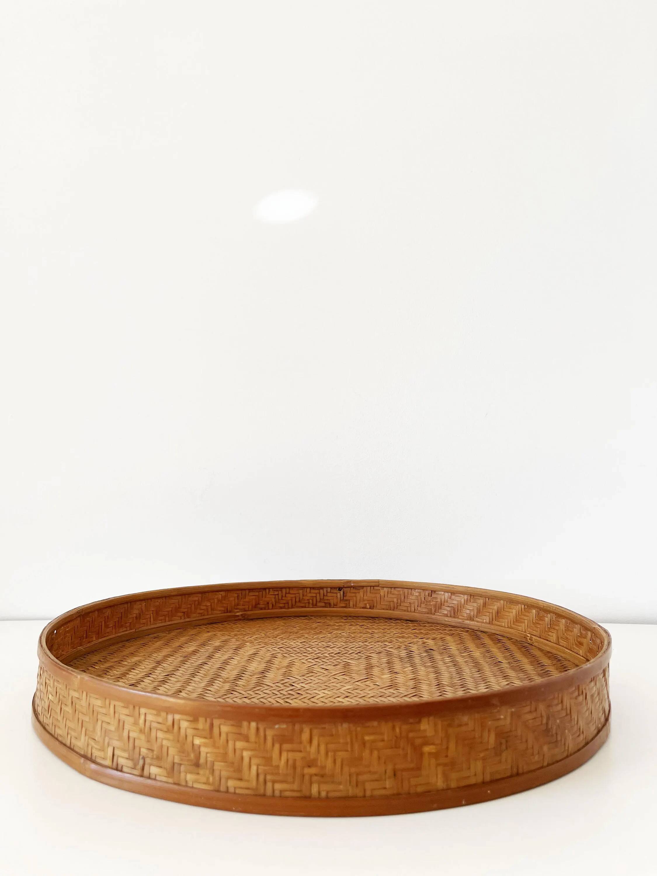 Antique tray made of woven bamboo