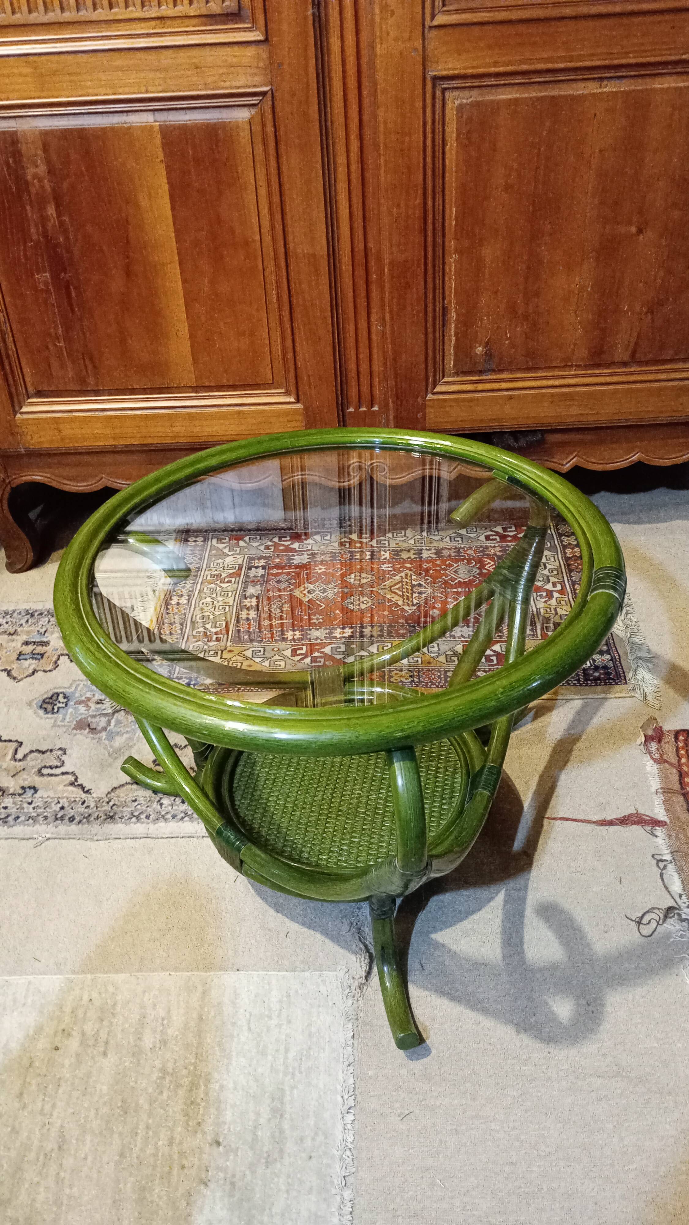 Table basse rotin plateau de verre