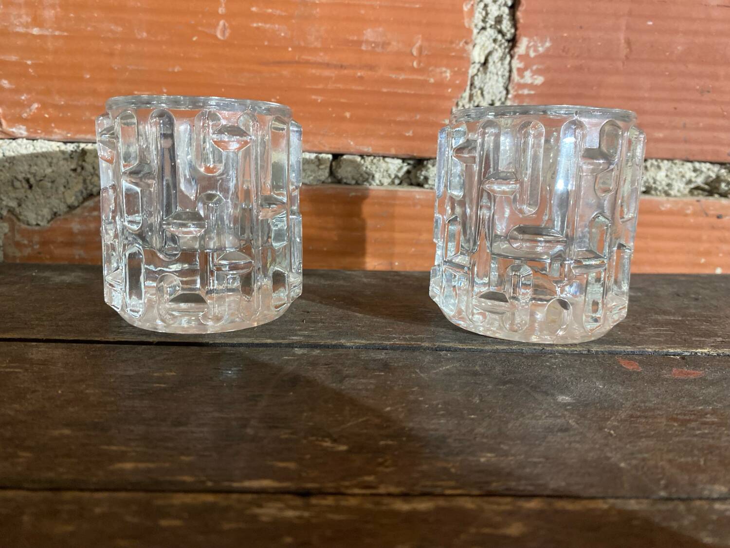 Pair of Antique Candle Holders Design FRANTISEK VIZNER Czech Moulded Glass 6