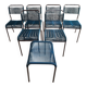 Ensemble de 6 chaises spaghetti françaises avec tabouret assorti – chaises bistrot à cadre chromé – sièges de café vintage empilables – milieu à fin du 20e siècle