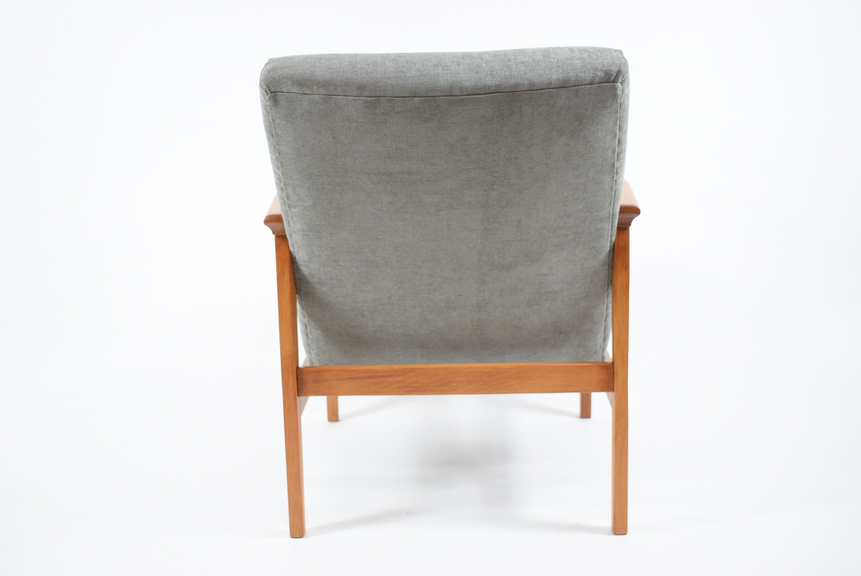 Vintage polish armchair, restored, 1960s, grey fabric, teak