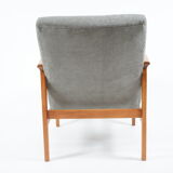 Vintage polish armchair, restored, 1960s, grey fabric, teak