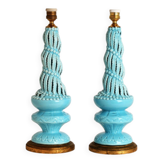 Pair of Manises lamps