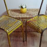 Yellow metal perforated metal chairs 1940/50