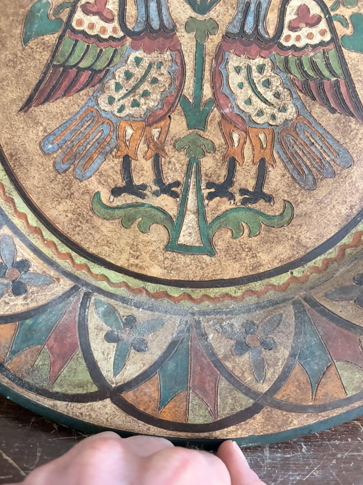 Ancien Plat Mural Montopoli Arno Italie 1930 Oiseau Majolica Toscane