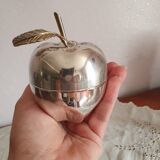 Boîte en métal argenté en forme de pomme style hollywood regency vintage