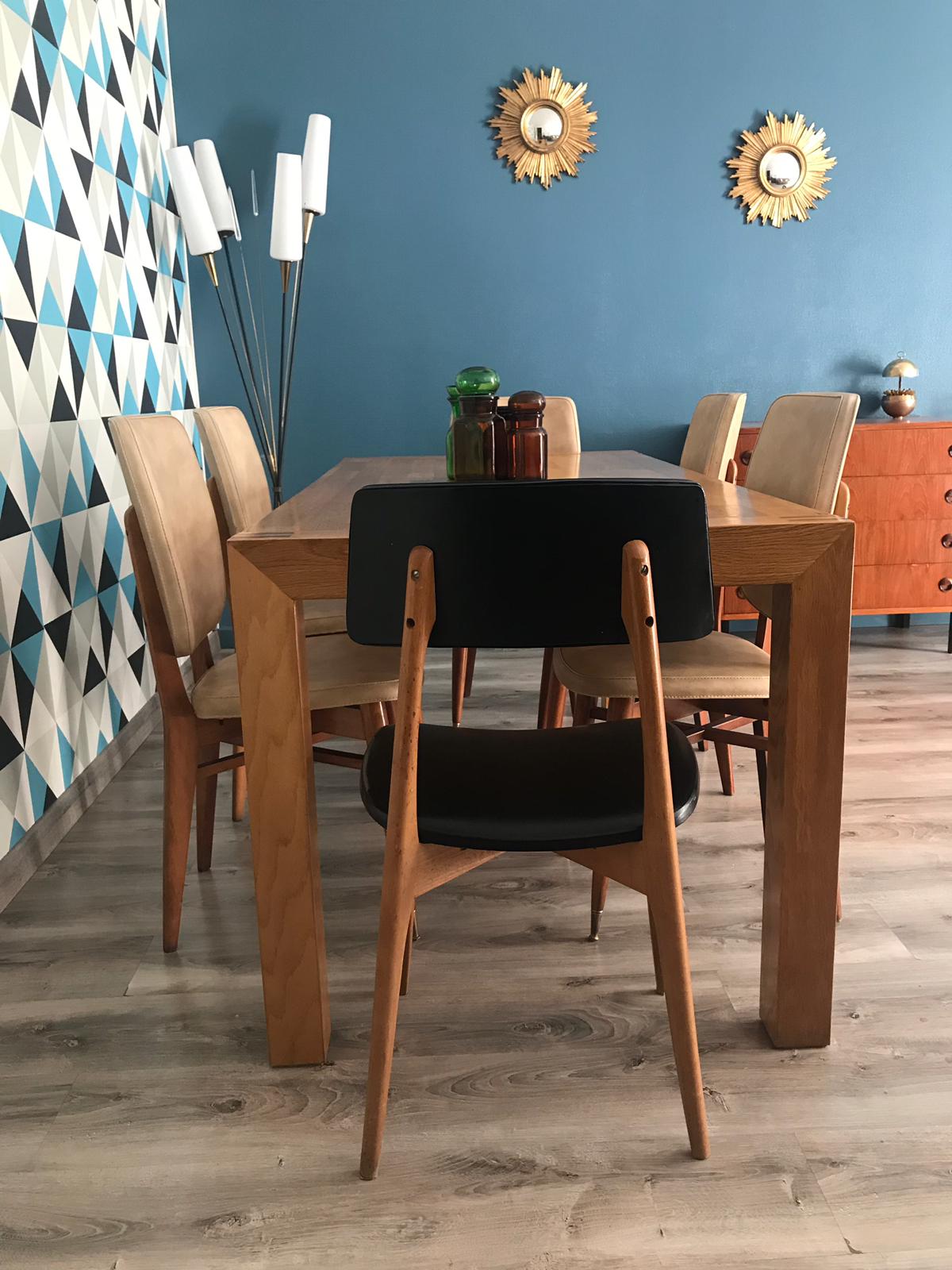 Set de 5 chaises aux pieds compas scandinave vintage 1960