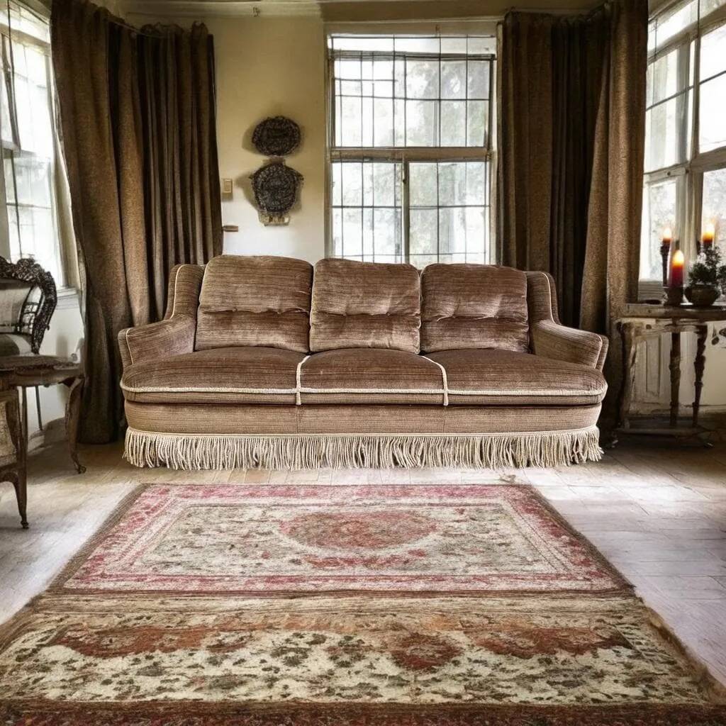 SOFA / SOFA / THREE SEATER VINTAGE IN VELVET WITH FRINGES