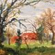 Ancien tableau Peinture Huile Toile Campagne Paysage Maison Jardin Arbre N