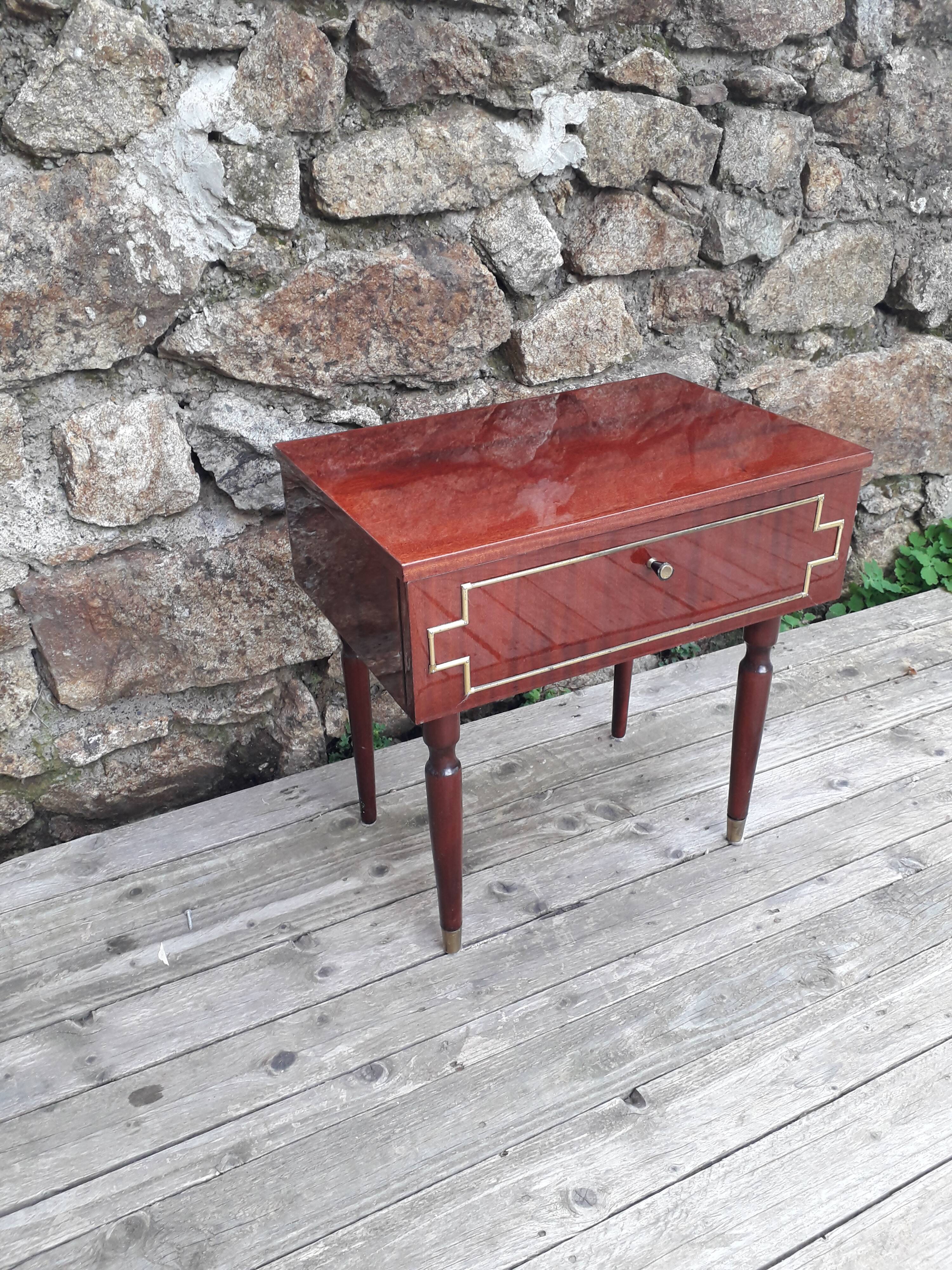 Vintage bedside table - varnished wood - tilting door - 1960s