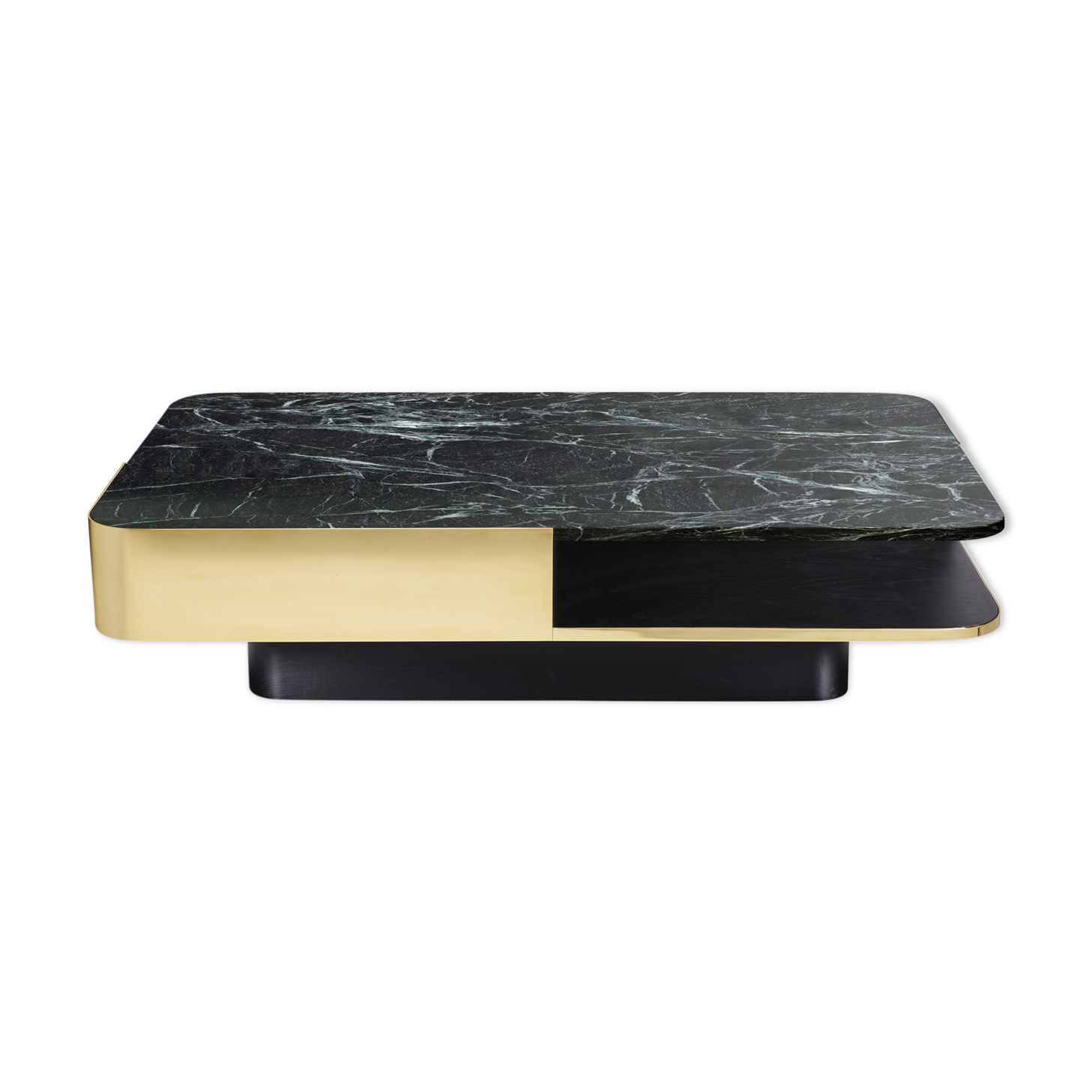 Coffee table lounge marble green brass wide