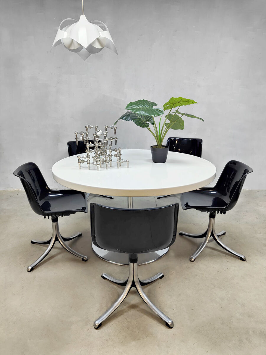 Midcentury dining office set Tecno 'Modus' chairs