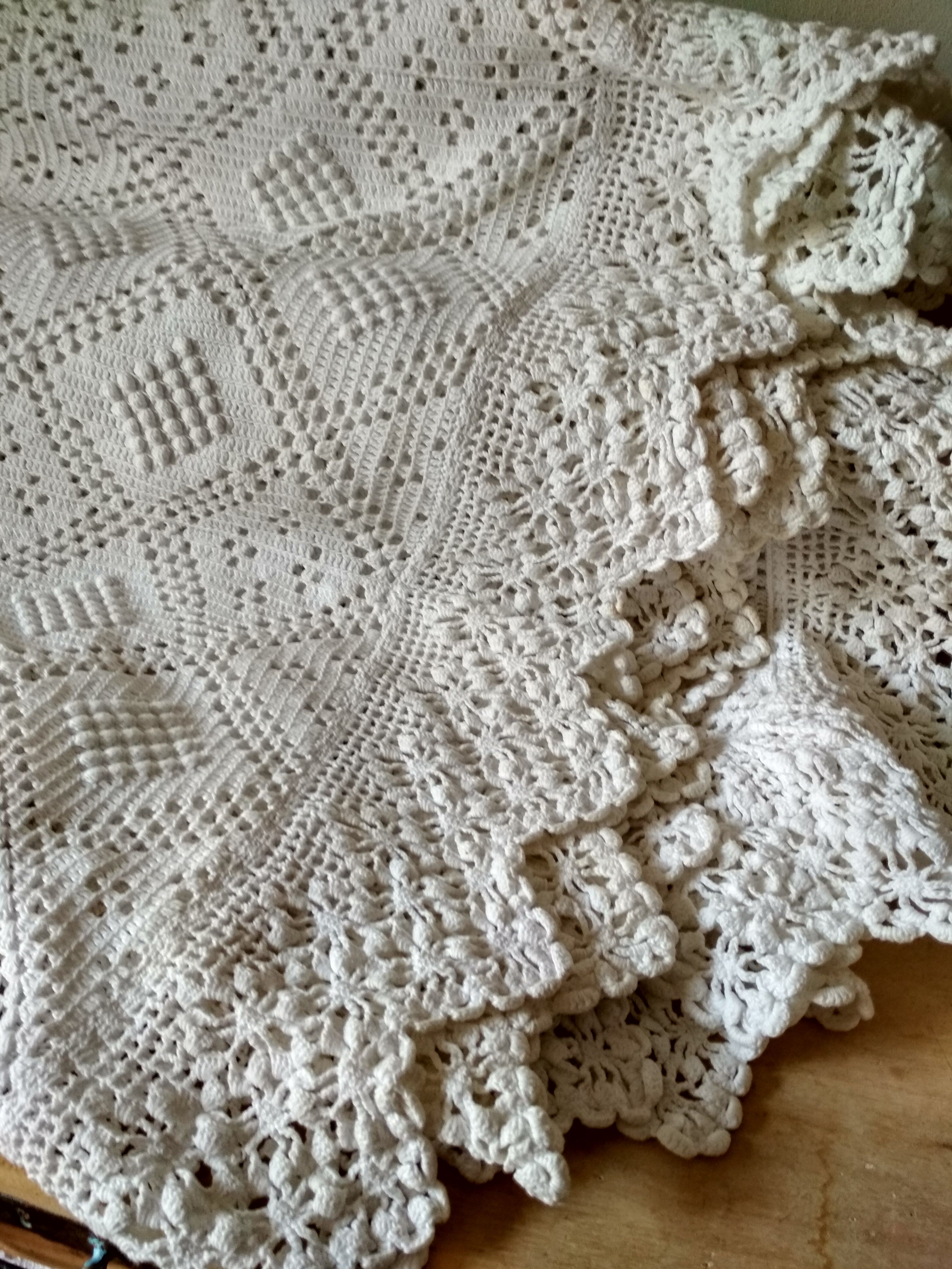 Dessus de lit en coton blanc écru jeté de lit en crochet