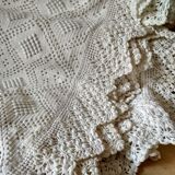Ecru white cotton bedspread, crocheted bed throw
