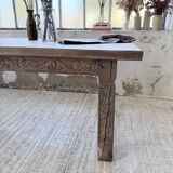 XL farmhouse table in solid oak, brutalist style, 20th century.