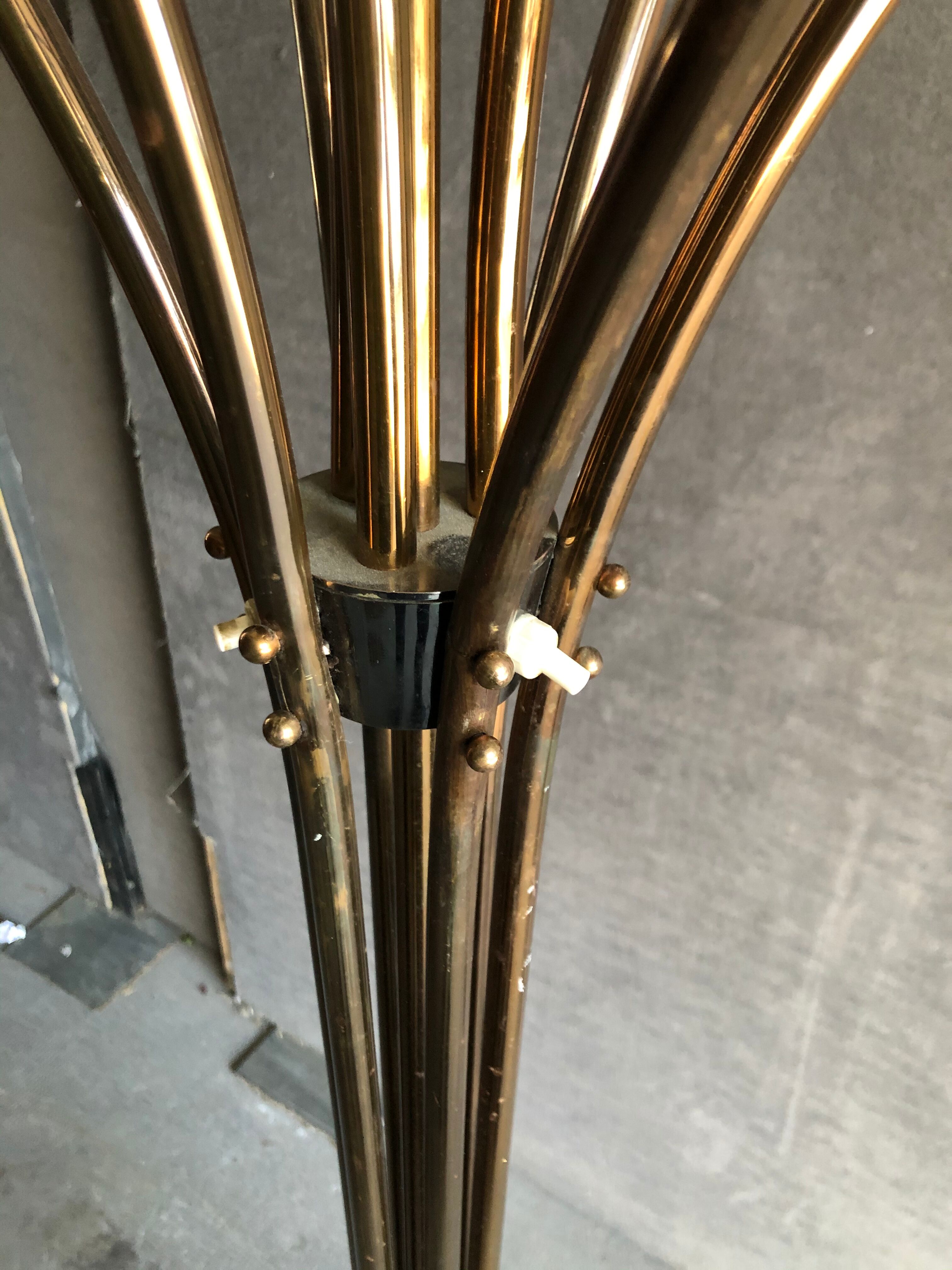 Lunel 1950 brass lamp and glass rings faceted 10 fires