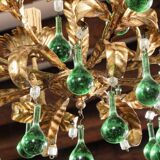 Lustre italien en tôle doré et pampilles en verre