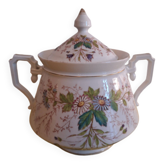 sucrier  porcelaine vintage décor fleurs en relief