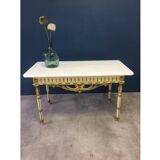 Table basse ancienne en bois et marbre