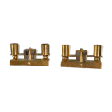 Pair of brass and Bohemian crystal wall lights in the style of Jean Royère, 1940s