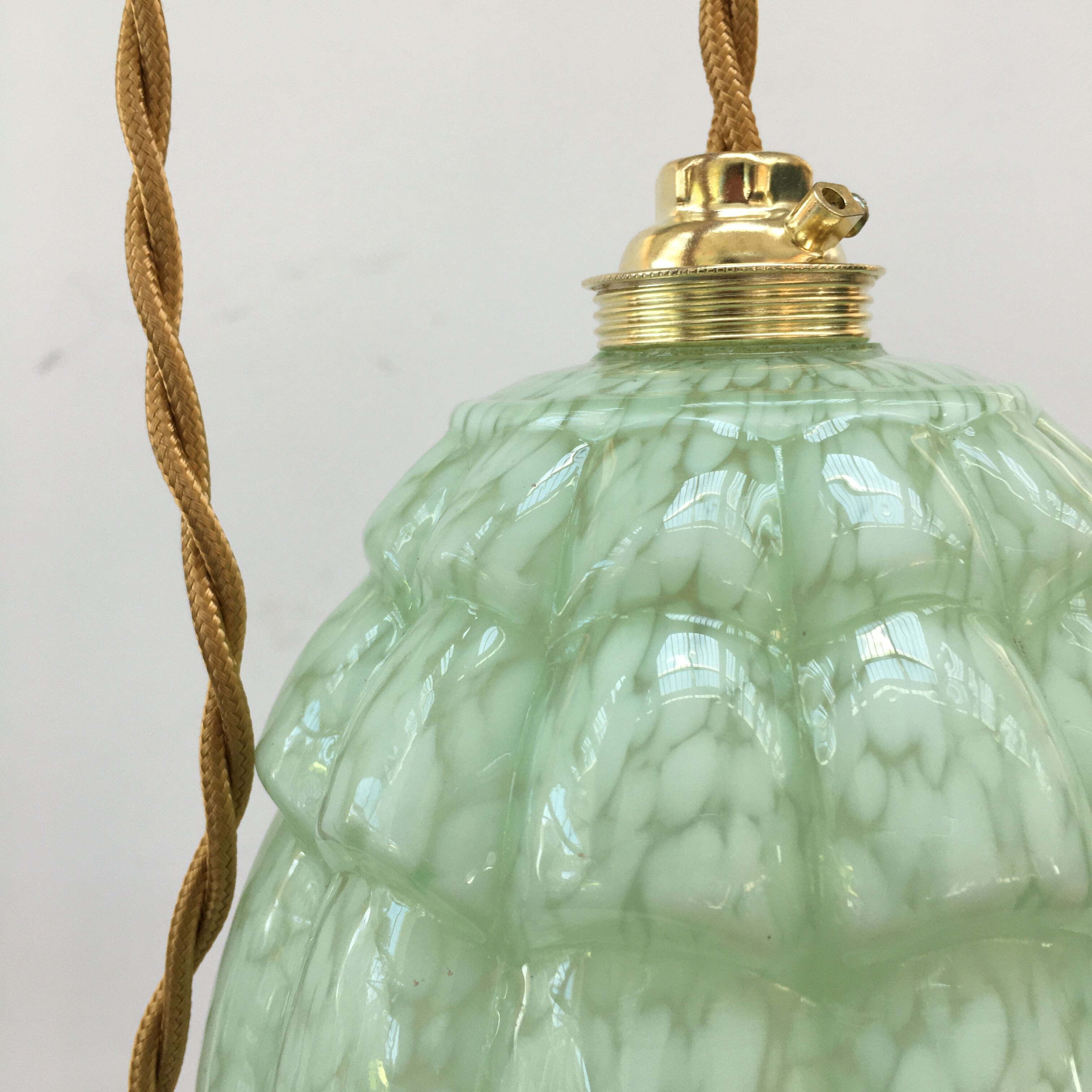 Art deco walking lamp in green clichy glass