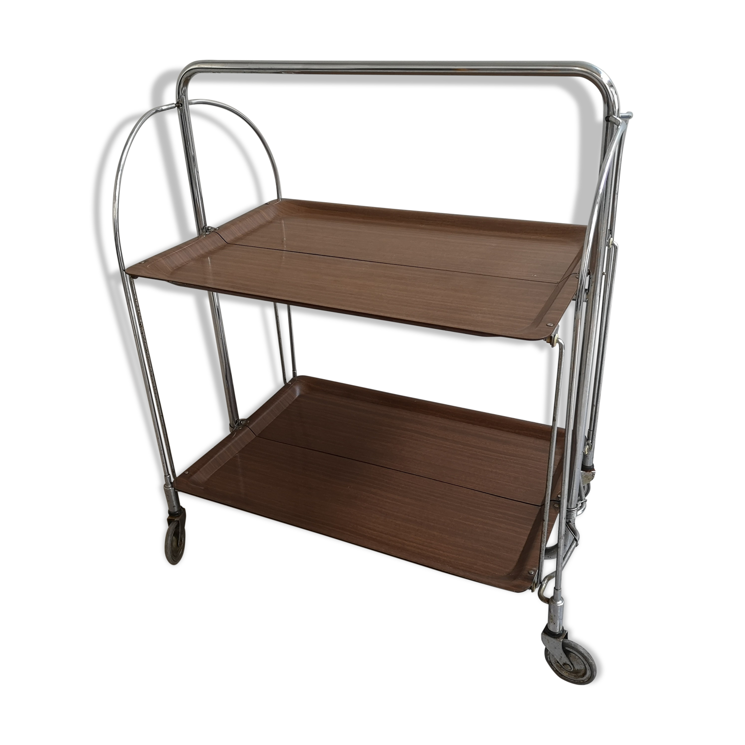 Vintage coffee table, bar, folding side table on wheels