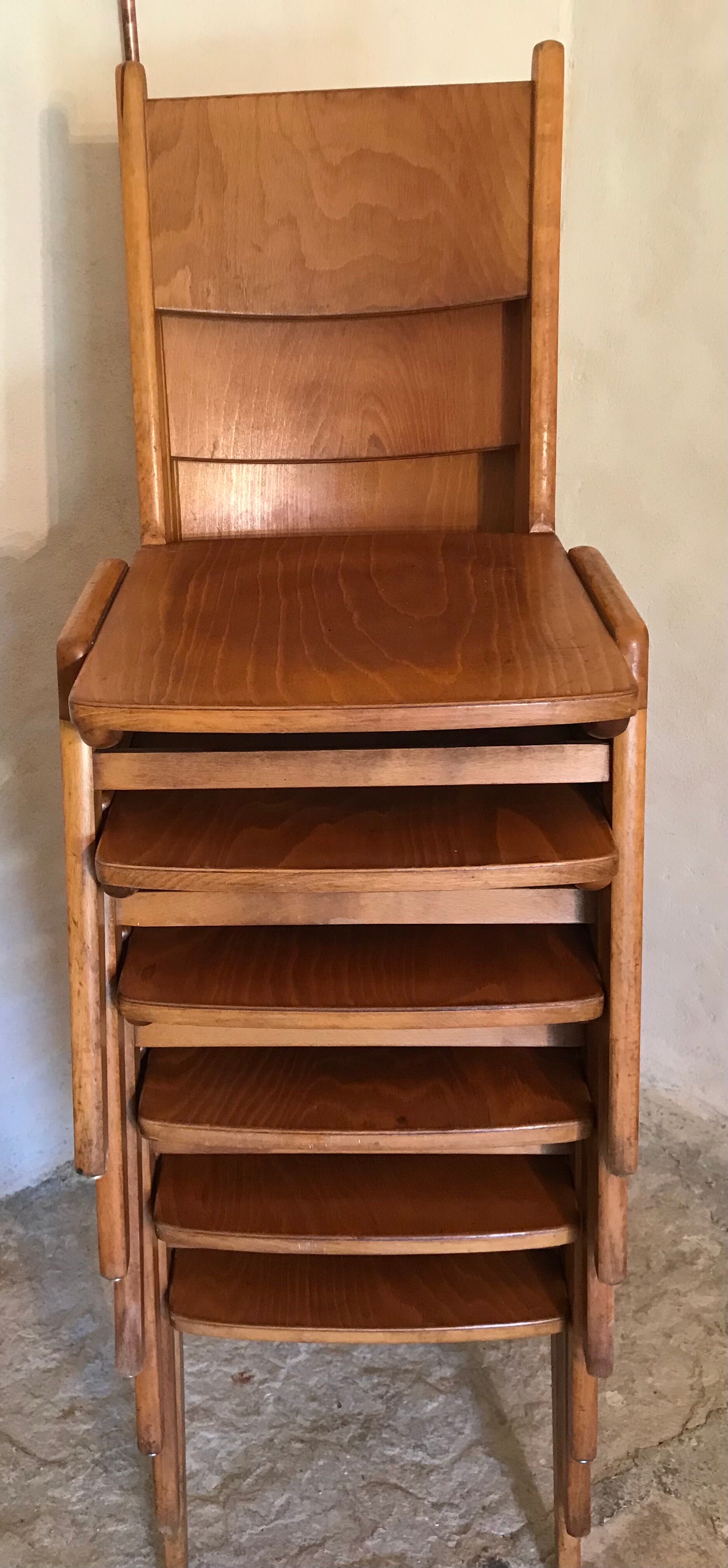 Set of 6 stackable chairs wood feet compass Germany 1960's
