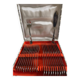 Vintage toile de Jouy cutlery set for 12 fish forks, stainless steel 18/10, like new.