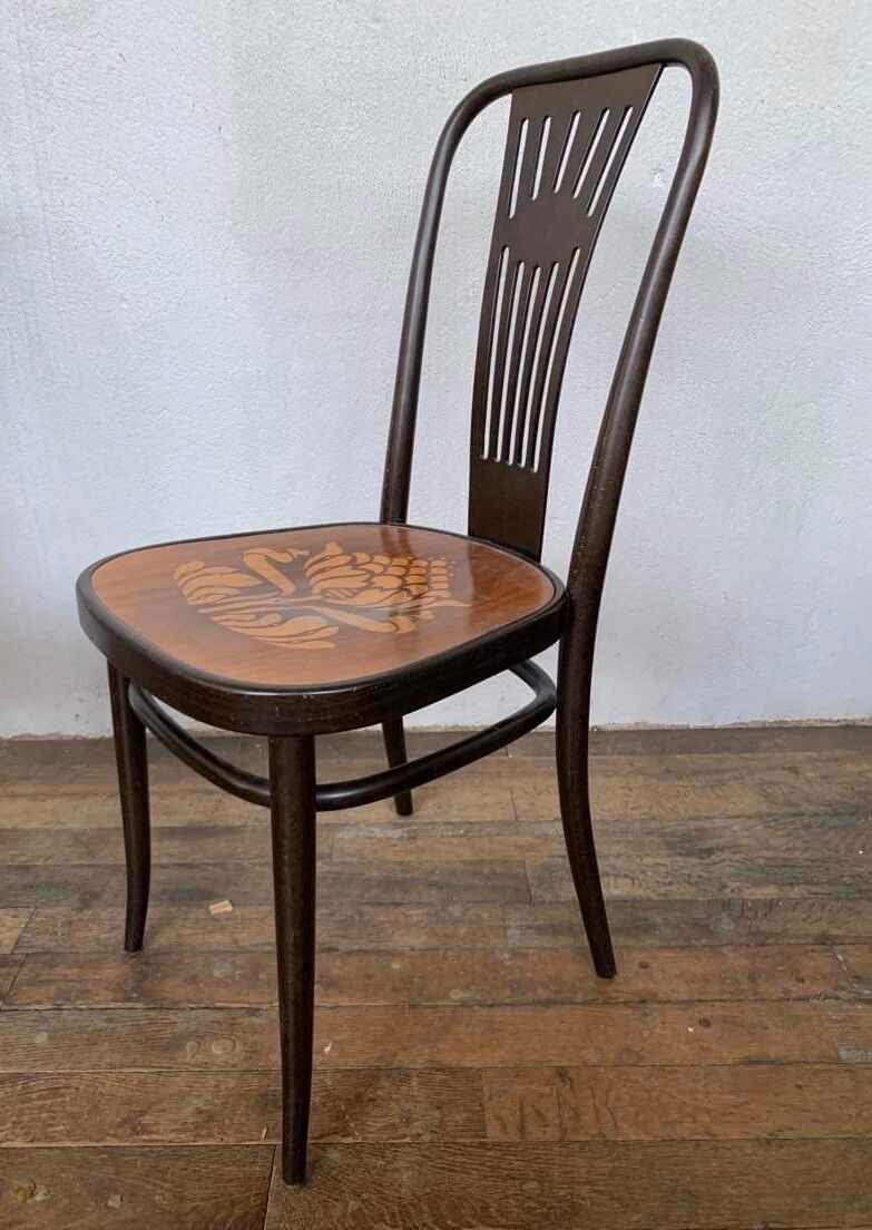 Lot 4 chairs bistrot wood curve stamp tuna and decor seat art nouveau