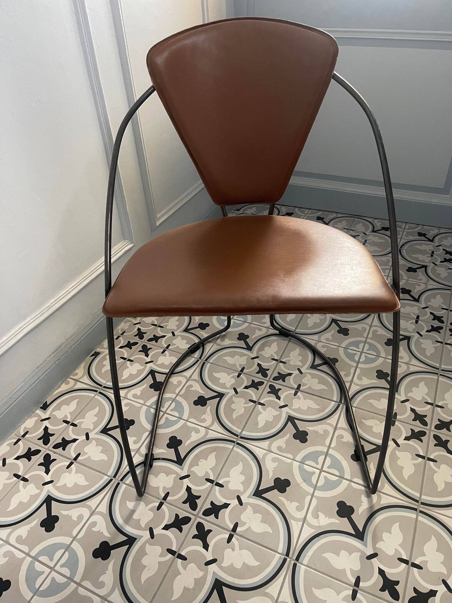 4 chaises de salle à manger en cuir marron Arrben
